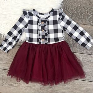 Burgundy Plaid Tutu Dress